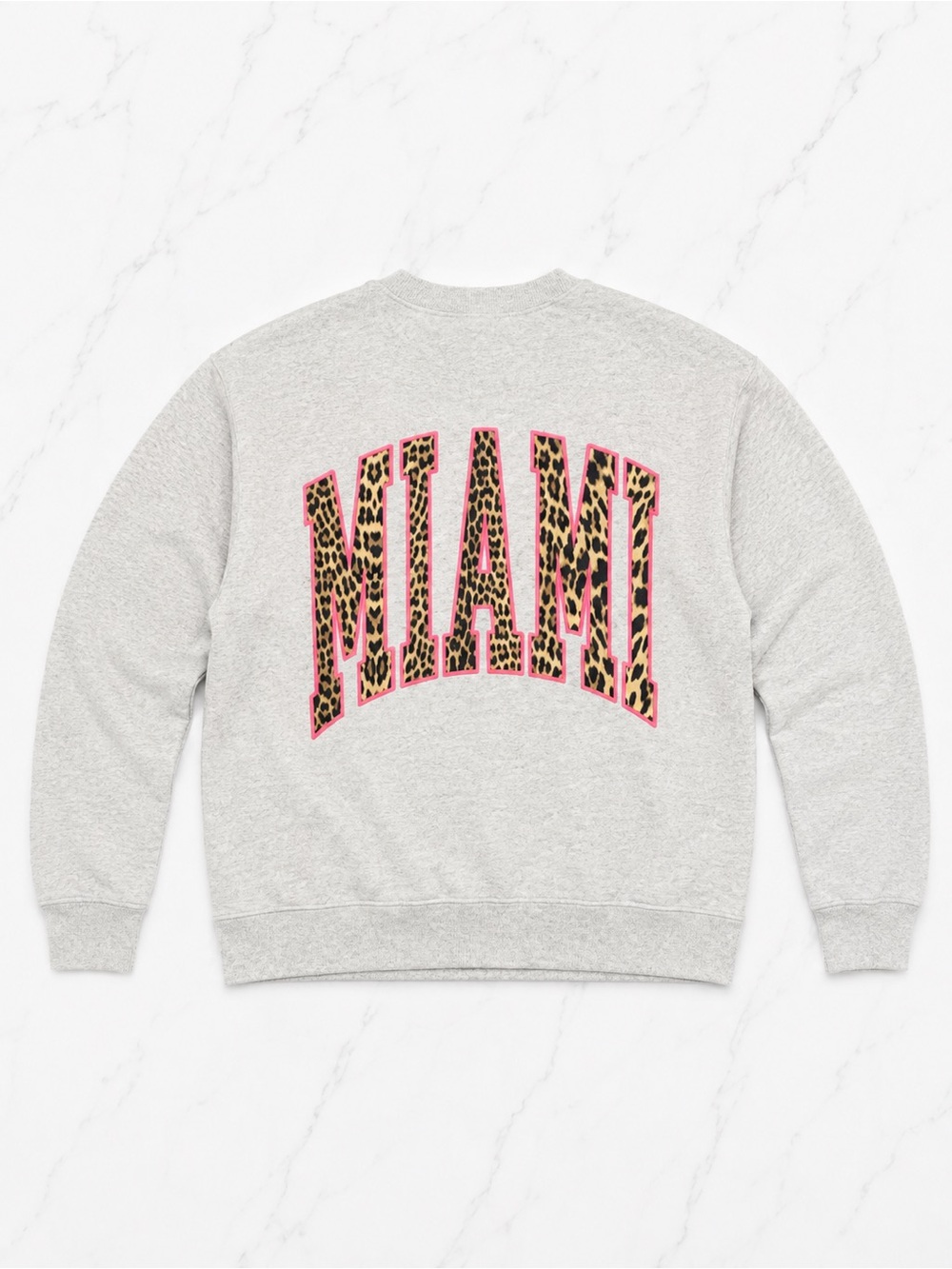 Gray 'MIAMI' Leopard-Print Back Sweatshirt
